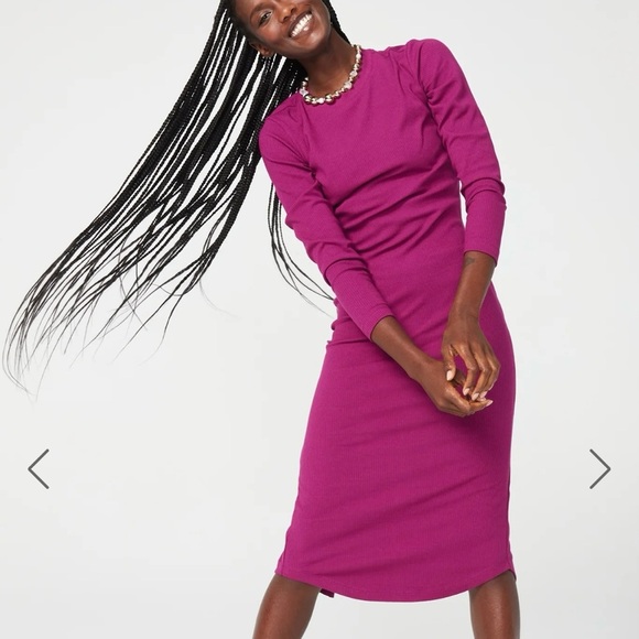 NWT Terez Long Sleeve Ribbed Bodycon High Neck Midi Dress Raspberry Pink Size L - Picture 6 of 6